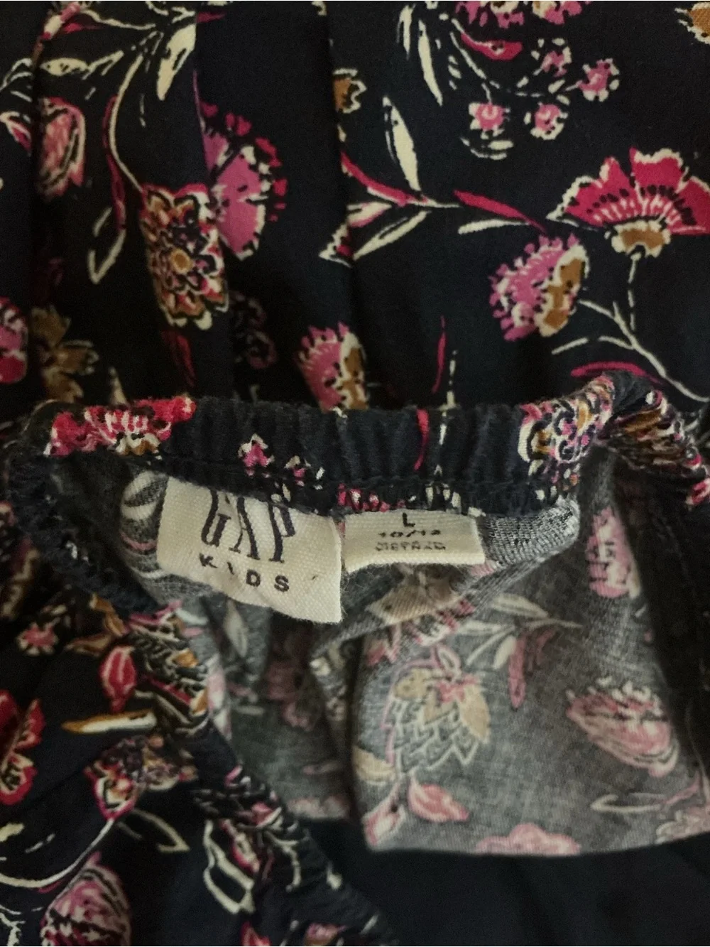 GAP Navy Floral Smocked Long-Sleeve Dress with Pink Accents